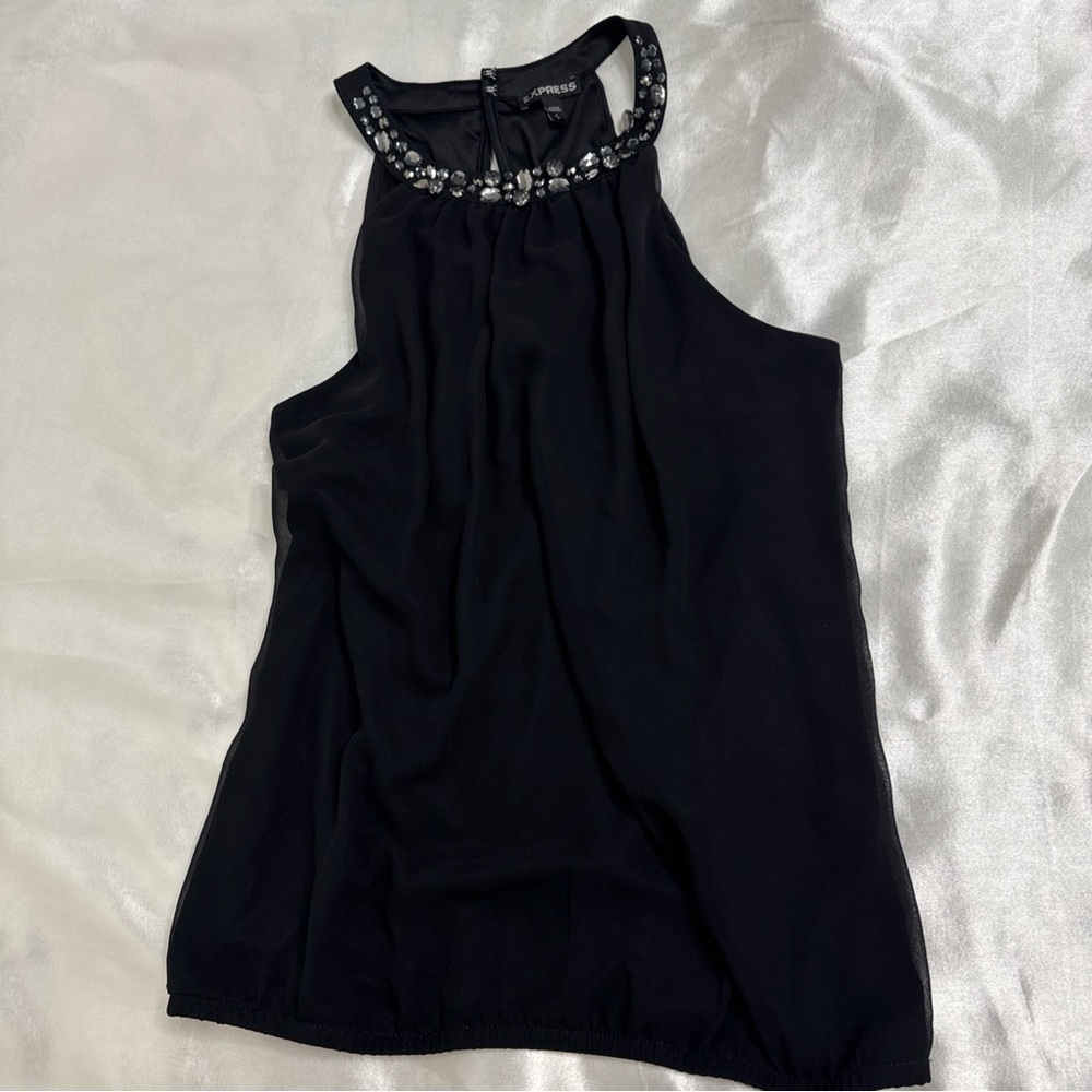 Express Black Embellished Sleeveless Blouse